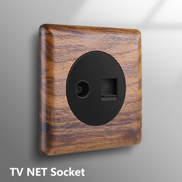 Avoir Black Walnut Solid Wood Wall Light Switches With LED Indicator Toggle Switch 1 2 3 4 Gang 2 Way EU French Electrical Socket