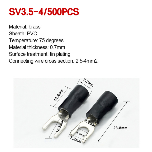 1000pcs SV 1.25 2 3.5-(3 4 5 6) Insulated Wire Terminals Electrical Lug Crimp Terminal 1.5-2.5mm-4mm 16-14 awg