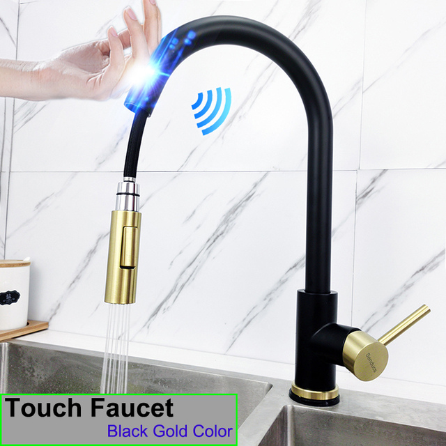 Gold Touch Filter Kitchen Mixer Tap Dual Handle Hot Cold Brass Kitchen Sink Faucets Smar Sensor Touch Pull Out Kitchen Faucets