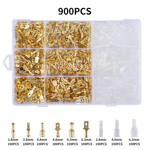 Insulated Box Wire Positive Negative Conductor 2.8/4.8/6.3mm Crimp Terminal Electrical Spade Connectors Assorted Kit