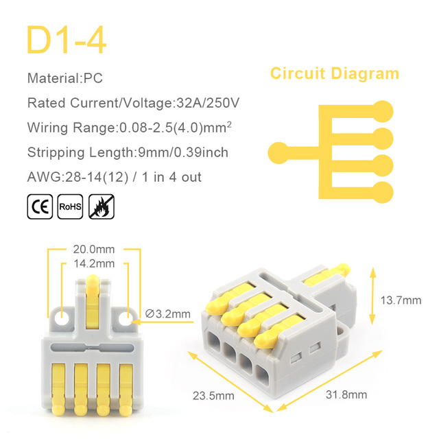 25/50/100pcs Quick Connector Compact Splitter Splicing Terminal Block M3 Screw Fixing Wire Connector for Connecting Electrical Cables