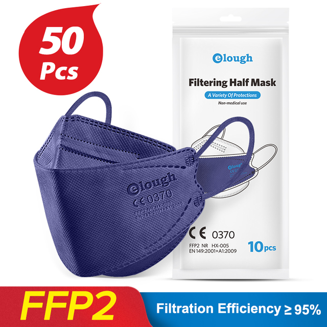 Elough FFP2 CE 0370 Mascarillas FPP2 Homologadas Europa KN95 Mask Fish Shape Mascarilla FP2 FFP 2 Masken Adult FFP2mask 4 Layers