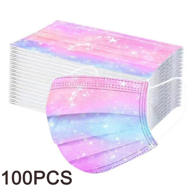 Adult Disposable Mouth Mask Colorful Space Galaxy Print Mask Disposable Tie-dye Gradient Printing Mask 3D Non-woven Mask