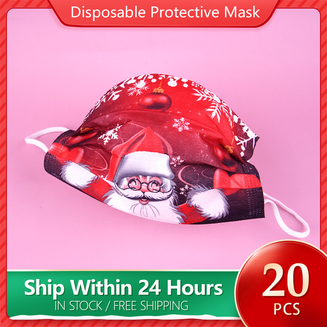 Christmas Disposable Christmas Face Mouth Masks Women Colorful Adult 3 Layers Filter Non-woven Fabric Printed Mascarilla Navidad Noel