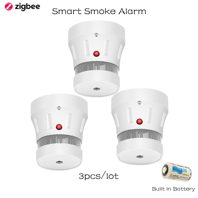 Zigbee smoke fire alarm protection detector tuya smart home security built in beep battery powered for easy replacement