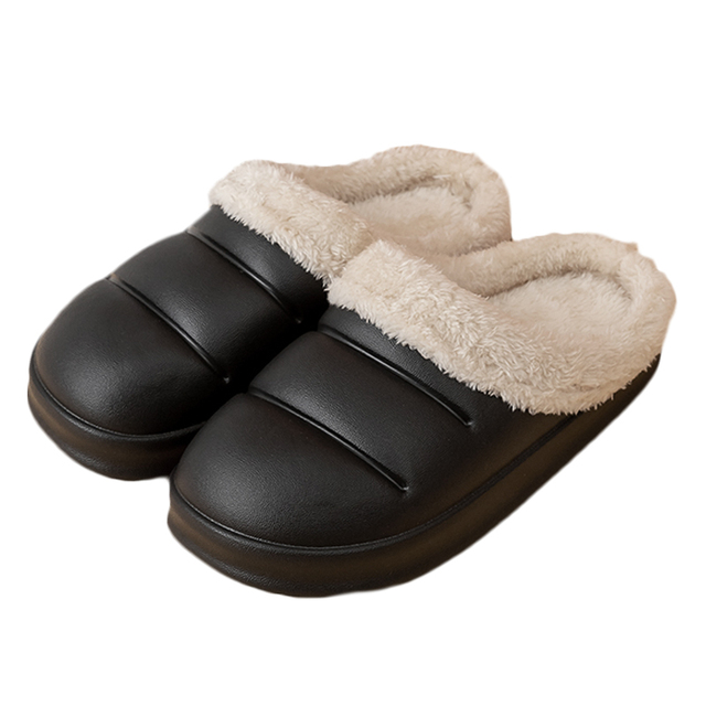 Winter Women Fur Slippers Waterproof Warm Plush Household Slides Indoor Home Thick Sole Shoes Non-slip Solid Couple Sandals