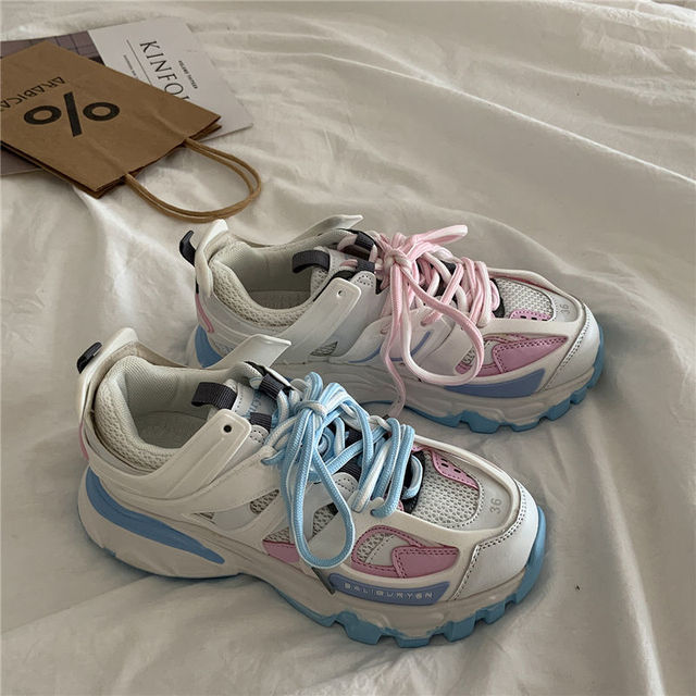 Brand Design Blue Color Women Sneakers 2021 New Fashion Woman Chunky Sneakers Lovely Pink Dad Shoes Trendy Girls Casual Shoes