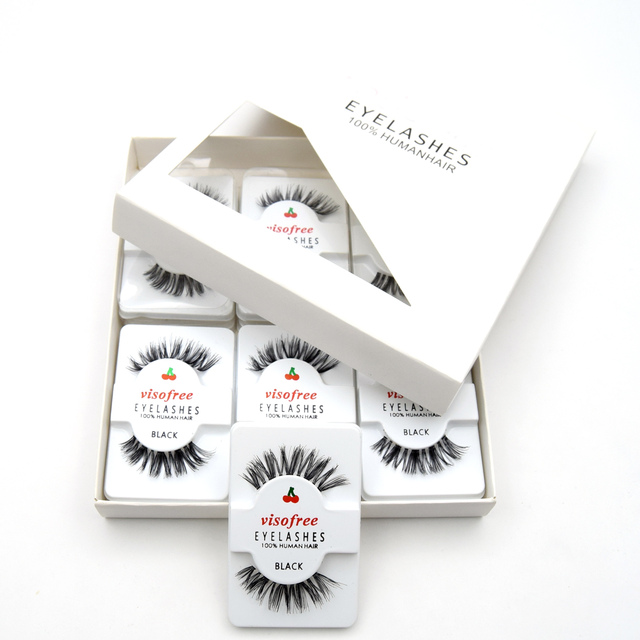 Handmade False Eyelashes 100% Human Hair 12 Pairs Messy Natural Eyelashes maquiagem cilios by Visofree