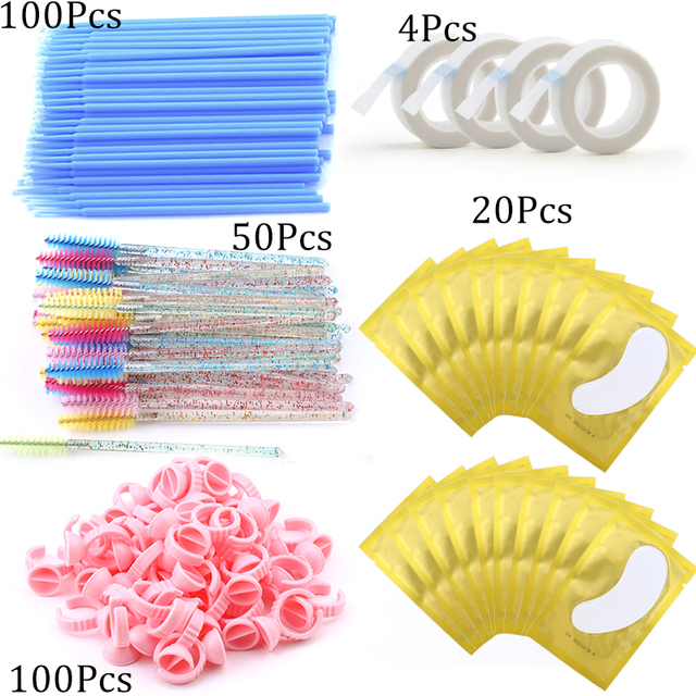 Eyelashes Extension Supplies Lashes Set Micro Brush Tape Glue Ring Eye Pad Disposable Mascara Applicator Eyelashes Tool