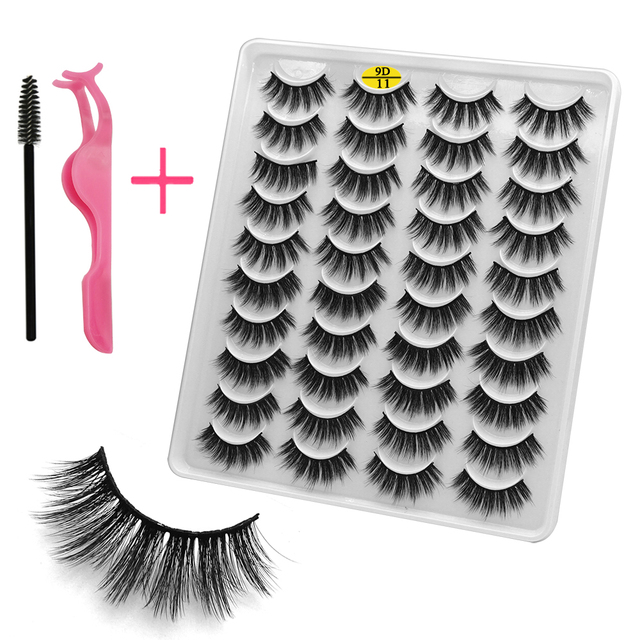 LE 20 Pairs Mink Eyelashes Fashion Handmade Cruelty-Free Soft Wispies 3D Fake Long Eye Lashes Extension False Eyelashes