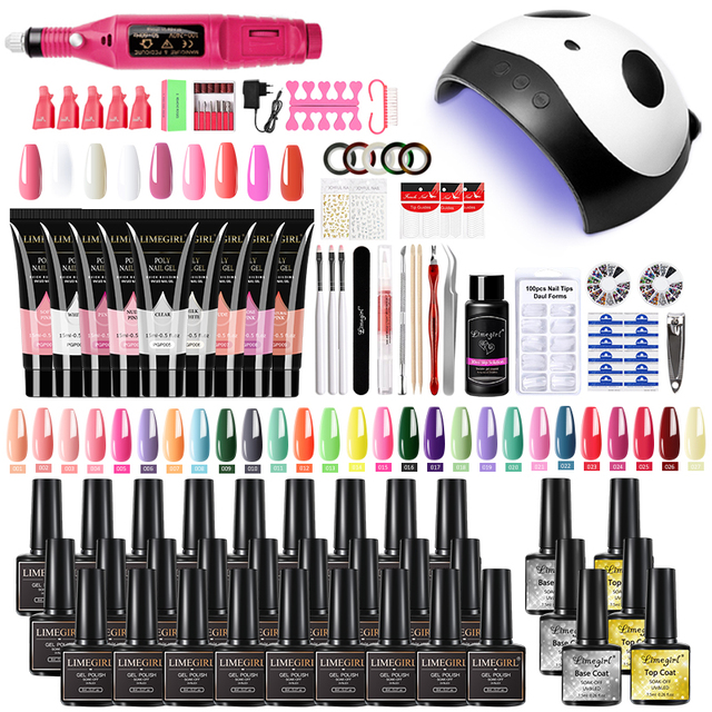 Nail Set With Nail Lamp Nail Dryer Manicure Drill Machine Manicure Set Kit Polygels Nail Gel Polish Set Soak Off Nail Art Tools Kits