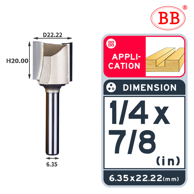 BB Straight Bit 2 Flute Long Blade Router Bit 1/4 1/2 Woodworking Slotting Tool End Miil Double Edged Cutter