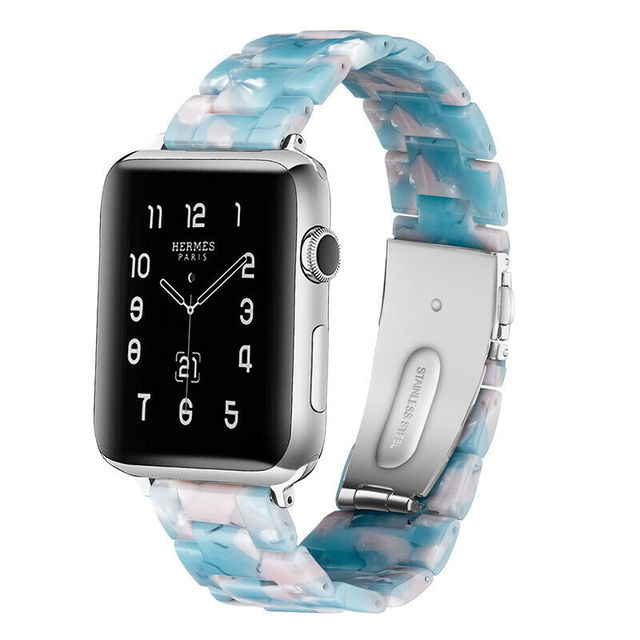 Replacement Resin Tortoise Shell Lines Watch Strap Bracelet For Apple Watch Series 5/4/3/2/1 42mm 44mm 38 and 40mm Leopard Print