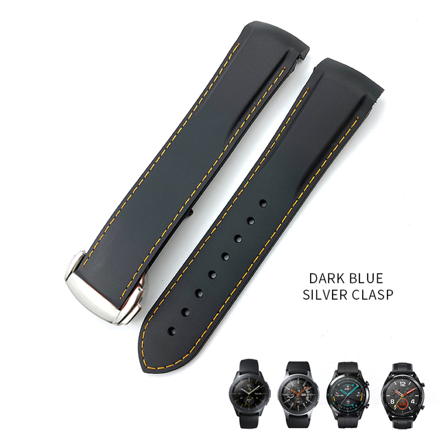 20mm 19/21mm 22mm Curved End Silicone Rubber Watch Band Suitable for Huawei GT 2 Samsung Galaxy Watch 3 4 Omega Seamaster Strap