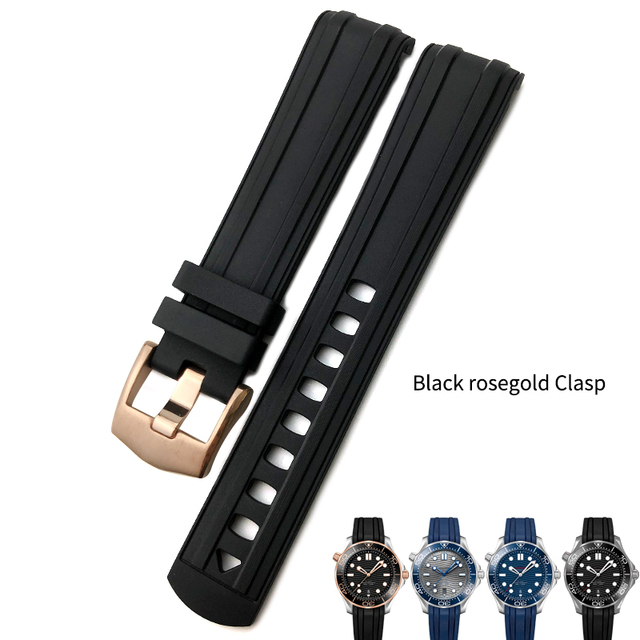 20mm 21mm 19/22mm High Quality Fluoros Rubber Watches Silicone Band Belt Fit For Omega New Seamaster 300 Black Blue Soft Strap