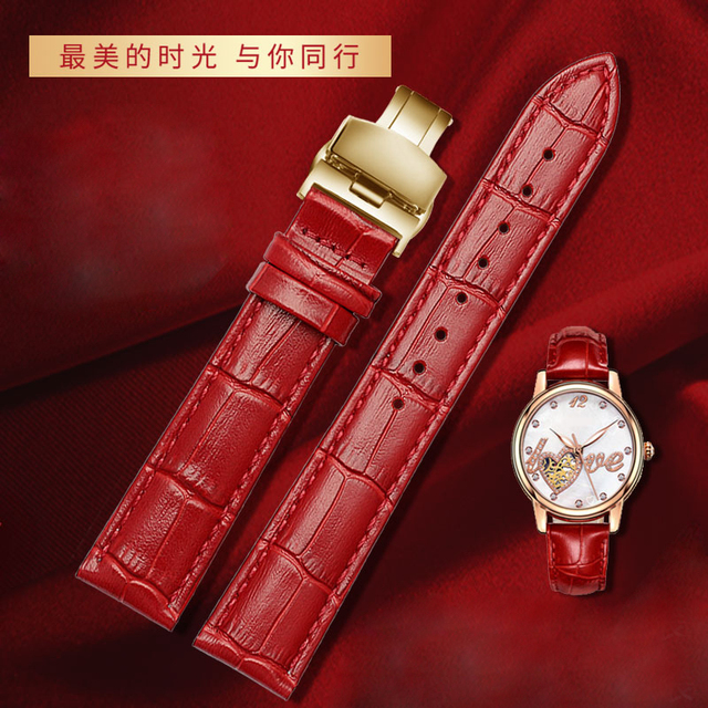 red color for any brand women watch12mm14mm 15mm 16mm 18mm 20mmRose gold buckle genuine leather watches wrist strap