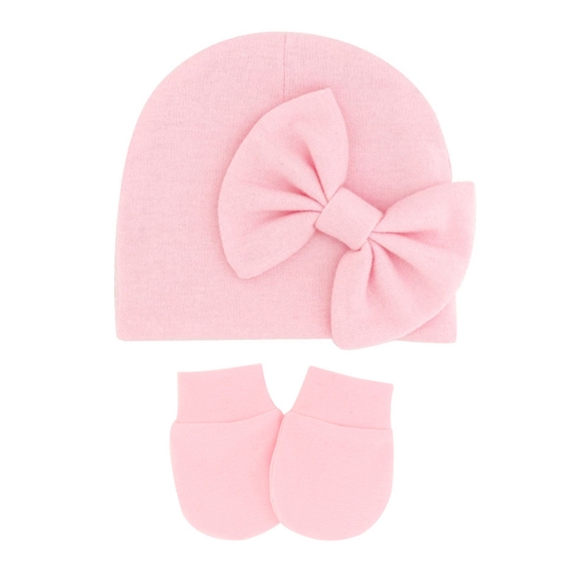 1 Set Newborn Beanie Gloves Set Baby Headband Hat Glove Kit Infant Autumn Winter Warm Cotton Head Wrap Glove Shower Gifts