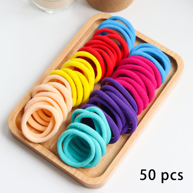 50pcs Girls Solid Color Big Rubber Band Ponytail Holder Gum Headwear Elastic Hair Bands Korean Girl Hair Accessories Ornaments