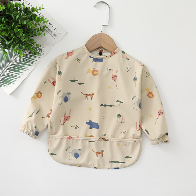 Easy to Wear Long Sleeve Baby Bib Baby Soft PU Bibs Painting Waterproof Meals Protection Washable Easy Clean Smock for Babies