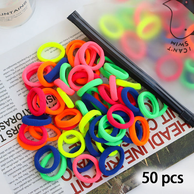 50pcs Set Colorful Girl Ornament Nylon Elastic Hair Bands Ponytail Hair Accessories Holder Rubber Bands Scrunchie Headband