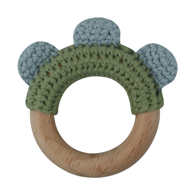 1pc or 2pcs/set BPA Free Crochet Dinosaur Baby Teether Rattle Safe Beech Wooden Teether Ring Newborn Mobile Sport Educational Toy