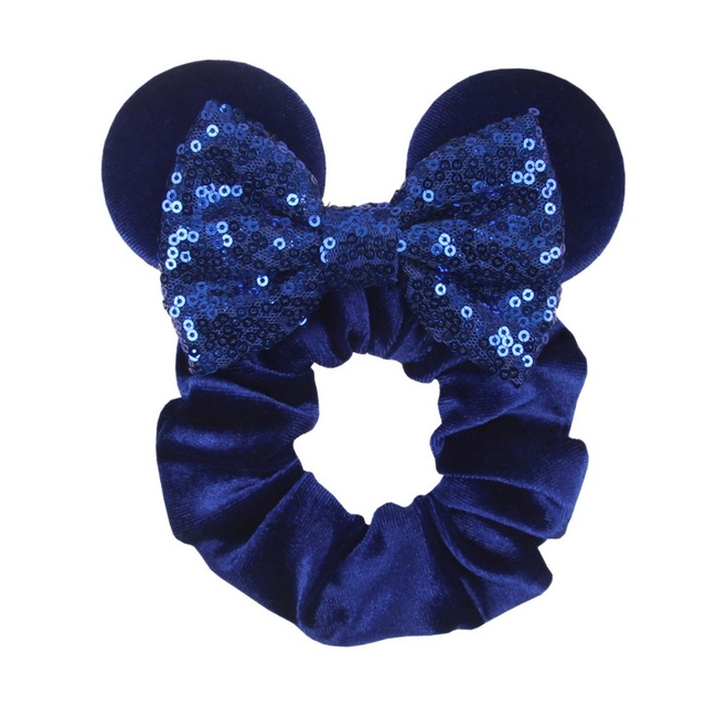 Little Girls Hair Band Kids Mickey Minnie Soft Hair Bow Children Sequin Velvet Ponytail Holders Baby No Damage Rubber Hair Tie