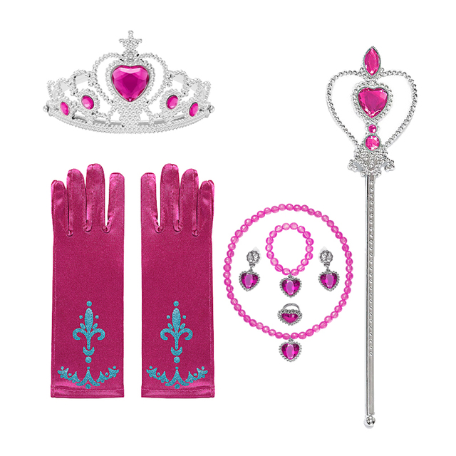 Frozen Cinderella Anna Princess Accessories Girls Fancy Dress Gloves Bowknot Wand Crown Bracelet Neacklace JYF