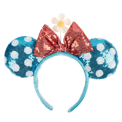 New Disney Mickey Mouse Ears Headband Space Lunar Mountain New Year Minnie Bow Pink Sequins Cartoon Anime Headdress Headband Gif