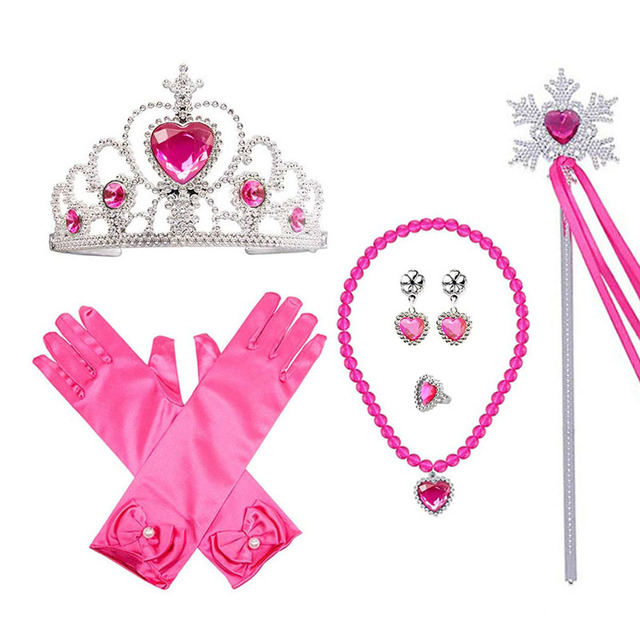 Princess Elsa jewelry set, accessories, gloves, wand, tiara, necklace, wig, princess dress, fancy dress