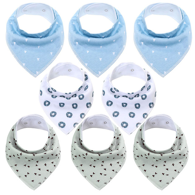 8pcs/lot soft comfortable colorful 100% organic cotton and baby bandana for boys and girls infants adjustable snaps saliva baby bibs