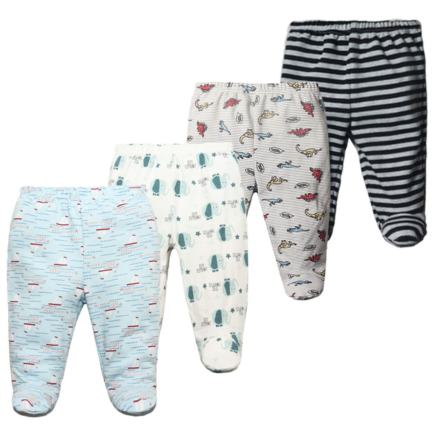 3/4/5pcs/lot Newborn Baby Pants Soft Cotton Cartoon Boys Pants Four Seasons Feet Baby Girls Pants Stripe Baby Trousers 0-12M