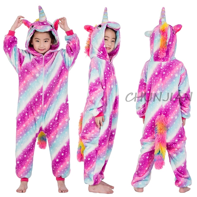 Winter Kigurumi Kigurumi Soft Warm Soft Flannel Pajamas Cartoon Animal Hooded Pajamas Boys Unicorn Pajamas Girls Kids Sleepwear