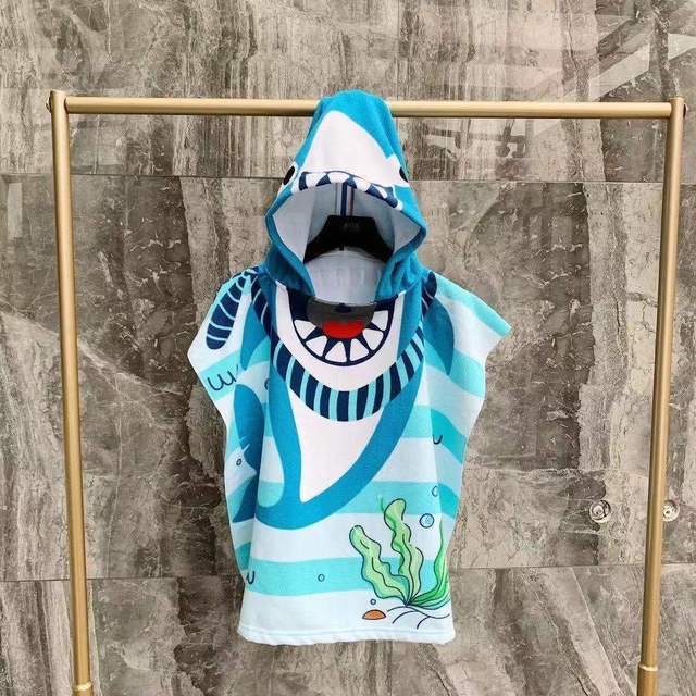 Children Cartoon Baby Hooded Cloak Beach Towel Boys Girls Kids Swimming Bath Towel Microfiber Terry Infant Bathing Wrap Bathrobe