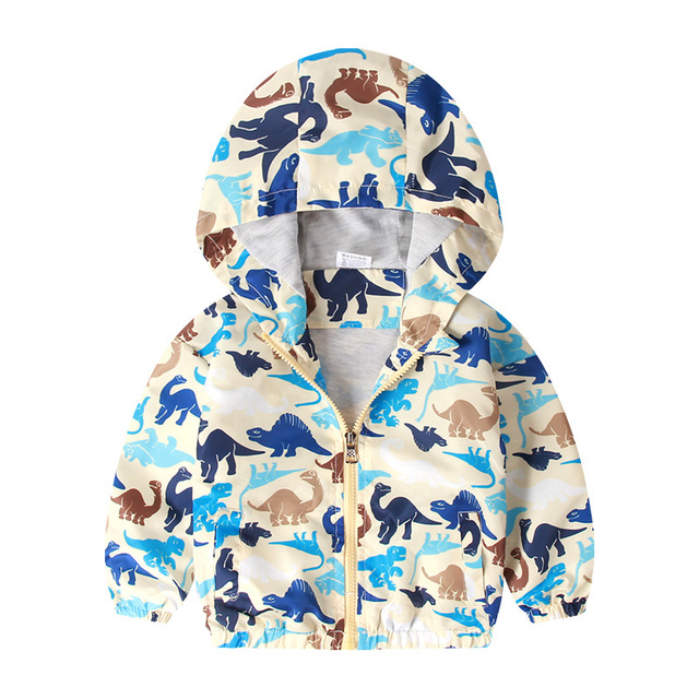 Spring Autumn Kids Clothes Boys Jackets Children Hooded Zipper Windbreaker Toddler Boys Car Dinosaur Waterproof Hoodies for Boys