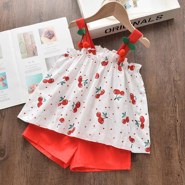 Girls clothes set 2022 new summer sleeveless T-shirt and print bow shorts for girl kids clothes children clothing 3 5 7 years