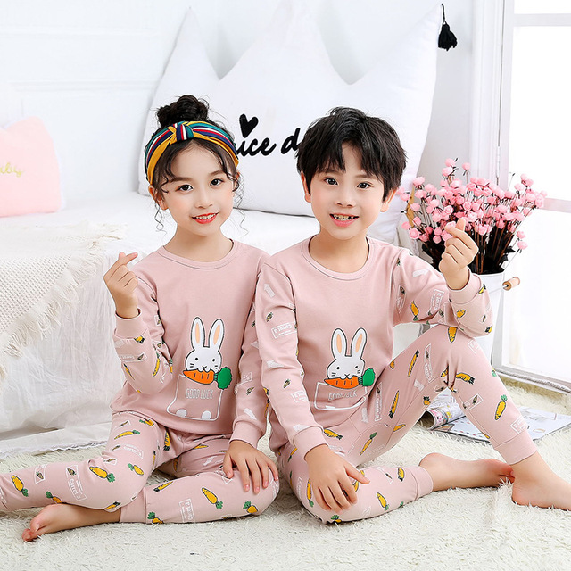 Easter Pyjamas Kids Pajamas Girl Sleepwear Set Cotton Rabbit Top+Pants Pijama Outfit Long Sleeve 2pc Pink Children Night Clothes