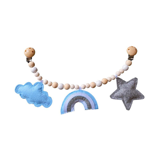 Baby Wooden Toy Stroller Clip Baby Mobile Stroller Plush Bead Pacifier Chain Chew Rattle Baby Wooden Teether Necklace Teething Bead