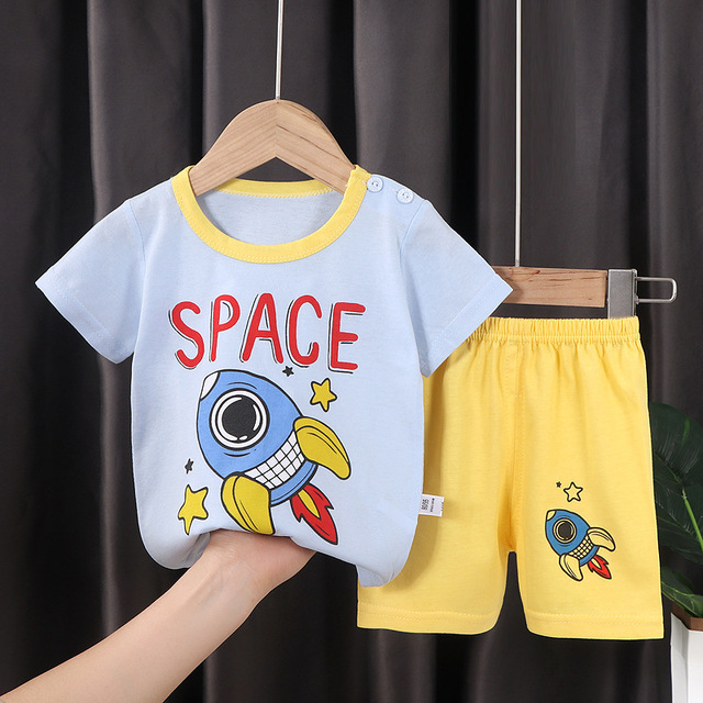 Seieroad Children's Summer Clothes Dinosaur Boys Cartoon T-shirt T-shirt + Pants Kids Clothes Short Sleeve Teenage Clothing Set Tracksuit