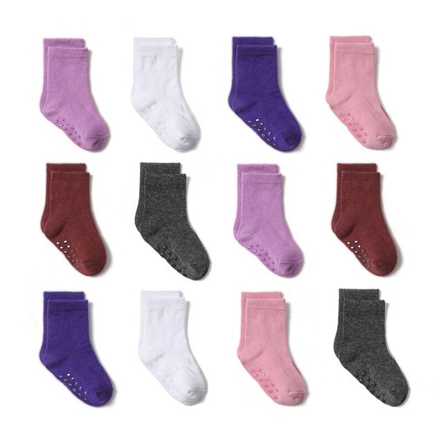 Non-Slip Baby Socks 12 Pairs with Grip for Boys Girls Toddler Infant Kids Anti-Slip Cotton Crew Socks 1-7 Years