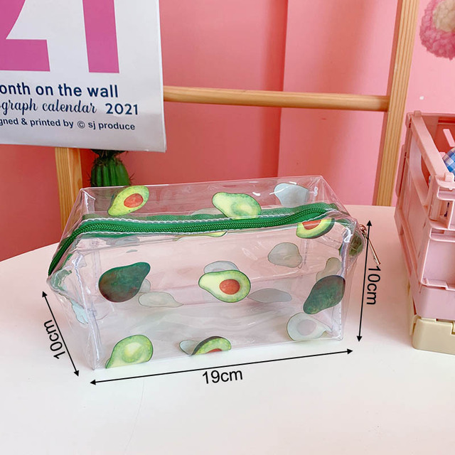 Fashion Transparent Women Cosmetic Bag Fruit Pattern Large Capacity Makeup Zipper Bag Waterproof Simple Travel Accessories