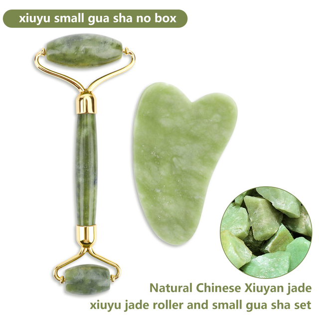 Natural Pink Quartz Jade Roller Gua Sha Set Facial Body Massager Roller Stone Jade Massage Set Face Lifting Beauty Massage Device