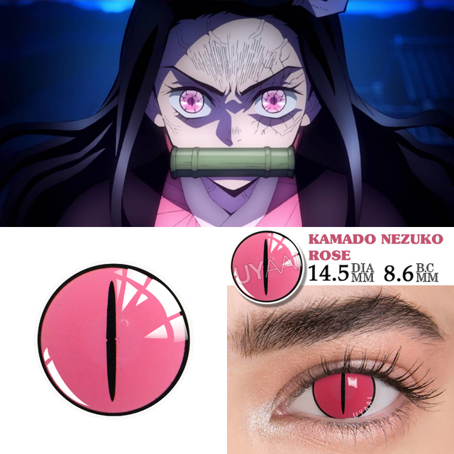 Bio-essence 1 Pair Cosplay Color Contact Lenses Nezuko Cosplay Anime Eye Contacts Pink Lenses Demon Slayer Cosplay Lenses