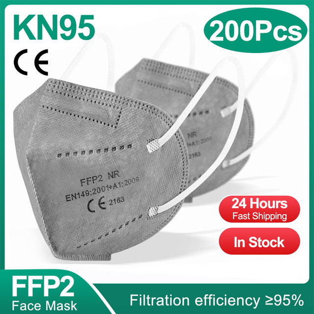 10-200 قطعة معتمد kn95 قناع fpp2 Mascarillas ffp2 homology ada ffp2fan 5 طبقات واقية أقنعة الوجه الأسود قناع جهاز التنفس