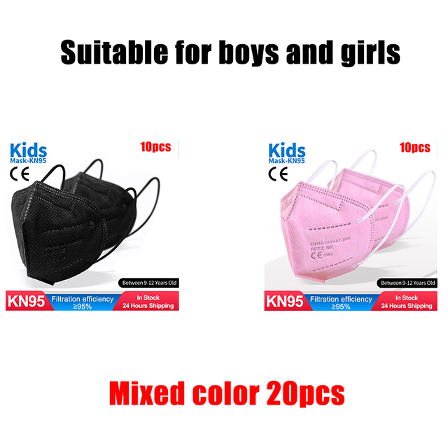 FFP2 Children Protective Dust Mask Breathable 5 Layers Multicolor Matching CE Reusable Girls Fit 9-12 Years Kn95 Face Mask