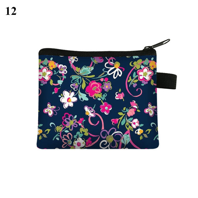 Fashion Brand Wallet Women Lovely Bowknot Flower Print Small Coin Bag Wallet Canvas Zipper Female Coin Purse Purse Earphone