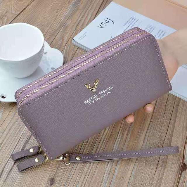 Long Wallet Double Zipper Crown Embroidery Thread Wallet Women Multi Cards Fashion Wild Mobile Phone Bag Wallets 785