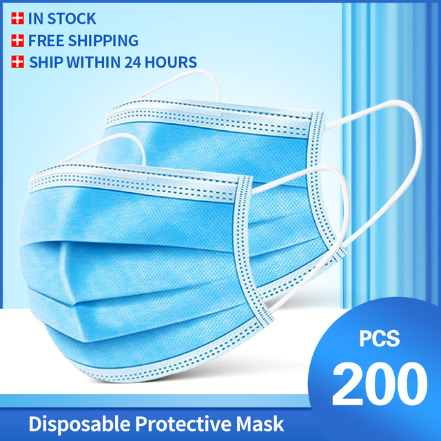 10-200 قطعة قناع للوجه يستخدم مرة واحدة 3 رقائق غير المنسوجة قناع الفم مكافحة PM2.5 أقنعة غبار مطاطا يارلوب التنفس قناع مرشح الأبيض Masken