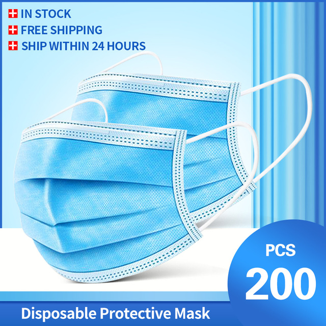 10-200pcs Disposable Face Mask 3 Ply Non-woven Mouth Mask Anti PM2.5 Dust Masks Elastic Earloop Respirator Mask Filter White Masken