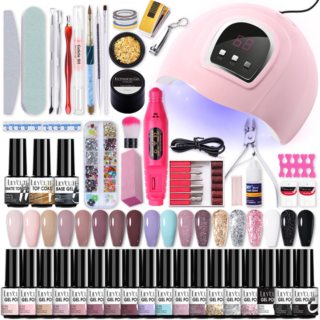 LILYCUTE Nail Gel Polish Set All For Manicure UV LED Dryer Lamp Kit With 18/12pcs Semi-Permanent Soak Off Nail Art Tool Set