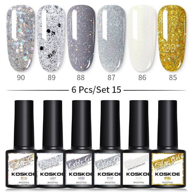 KOSKOE Gel Nail Polish Set 2/4/6pcs Hybrid Varnish Soak Off Gel UV LED Glitter Vernis Semi Permanent Nail Art Gel Polish Kit